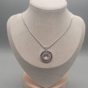 SWAROVSKI Silver Crystal Concentric Circles Pendant Snake Chain Necklace